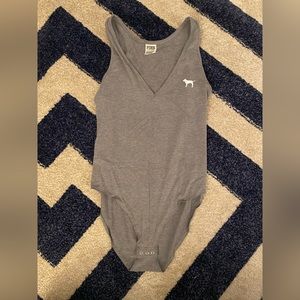 Victoria’s Secret brand PINK grey jersey v-neck bodysuit size small
